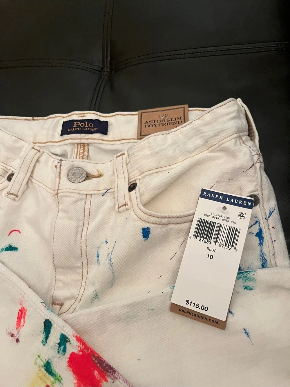 Ralph Lauren White Denim Jeans with Multicolor Paint Accents